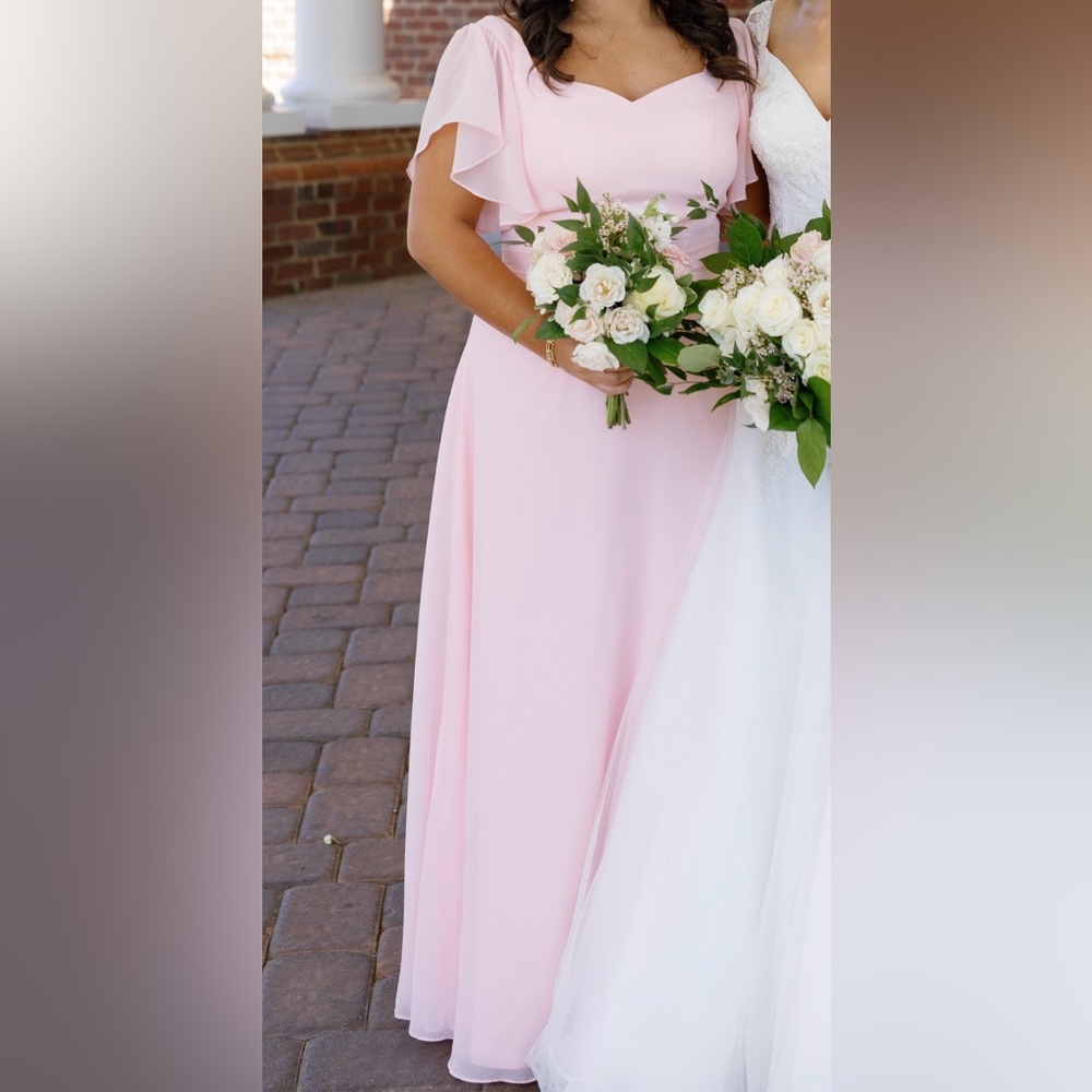 Elegant Light Pink Flutter Sleeve Bridesmaid Dress
